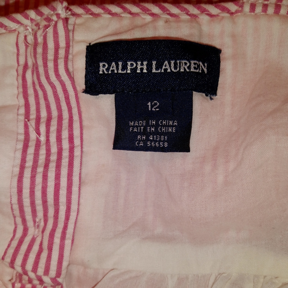 🆕 Ralph Lauren | Seersucker Pink & White Tiered Ruffle Top Dress Girls Size 12 - Picture 13 of 15